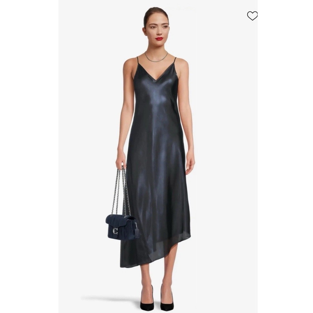 AllSaints Amos Sparkle Dress Navy Blue Metallic Slip Dress Medium Bin L-32